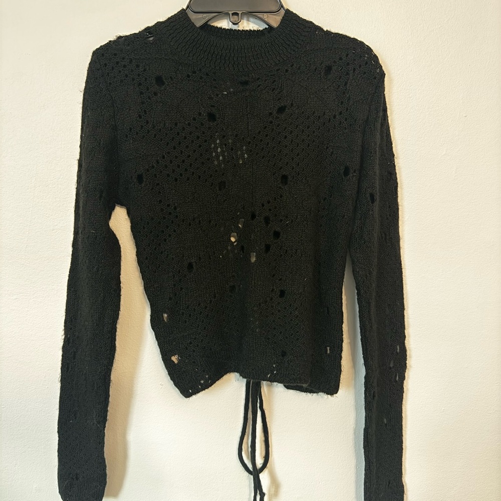 Mango Black Knit Sweater with Drawstring